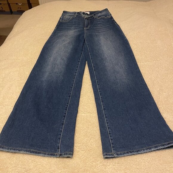 Wide Leg Risen Jeans With Frayed Hem & Mid‎ Wash Size 9/29 - Picture 1 of 16